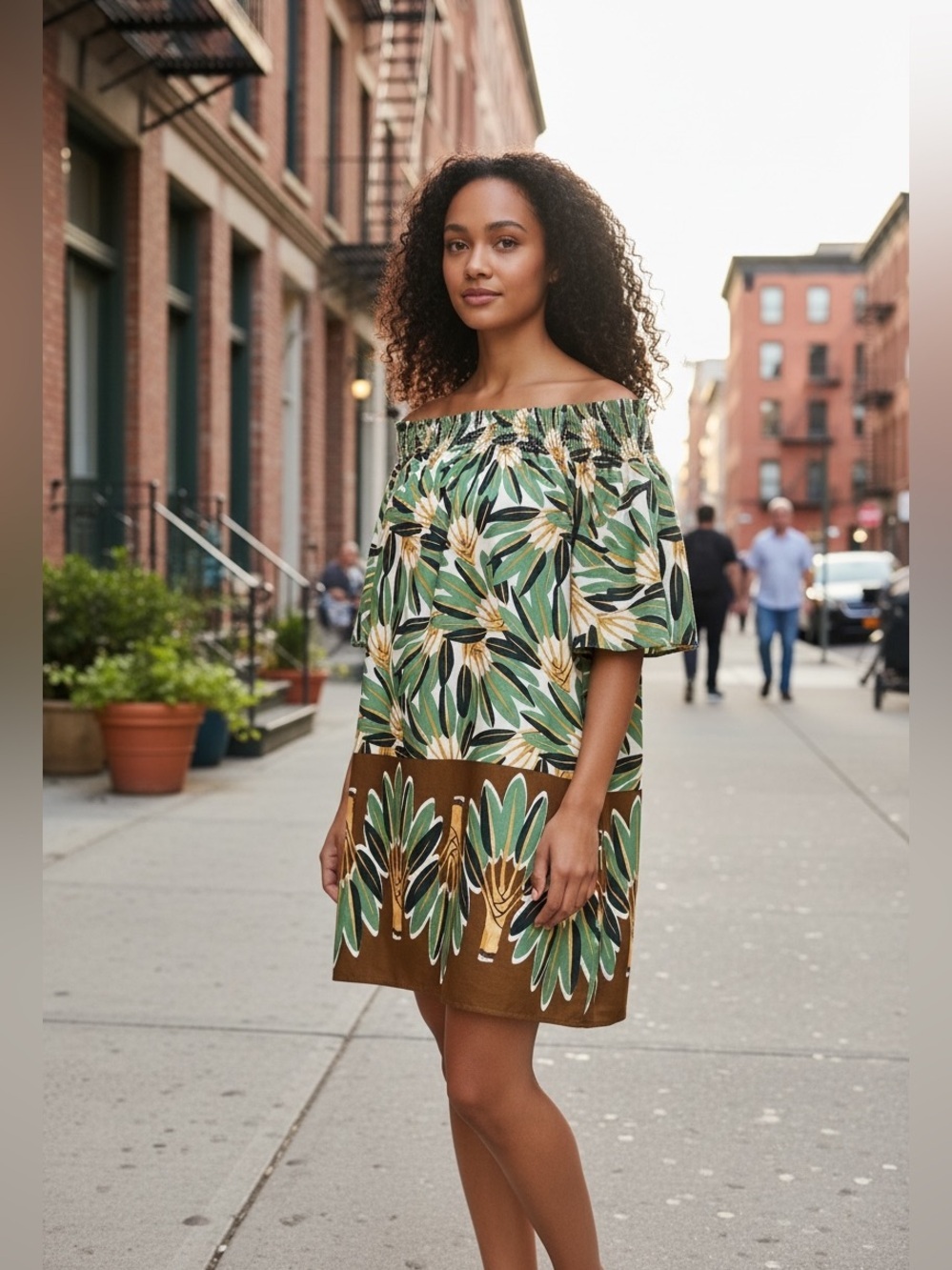 Vince Camuto Poplin Off-The-Shoulder Short Sleeve Shift Mini Dress Patterned NWT